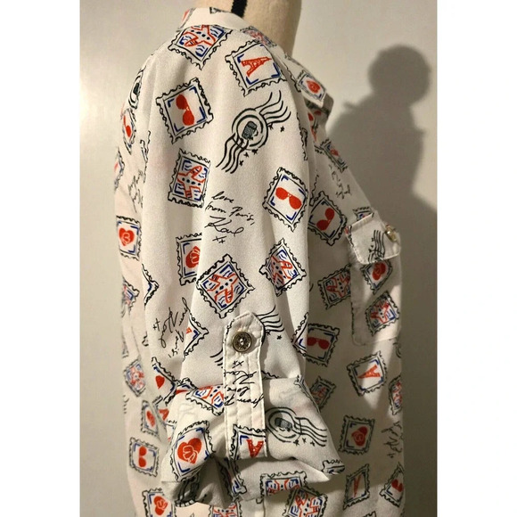 Karl Lagerfeld Paris ICONS Button Up Blouse Long Sleeve ROLL TAB Whimsical SZ XS - Picture 6 of 8
